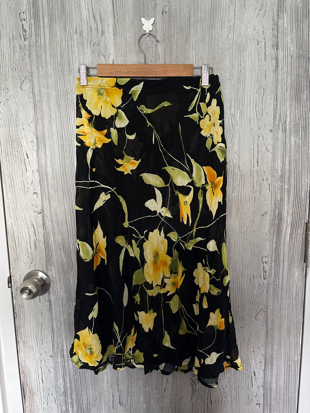 yellow floral chiffon skirt (34-40inch)