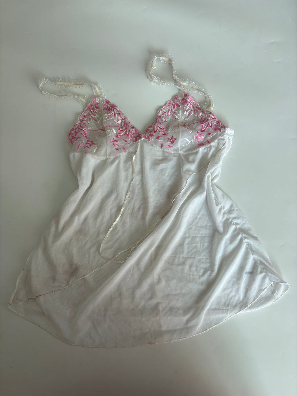 Pink flower white cami top(30 inch)