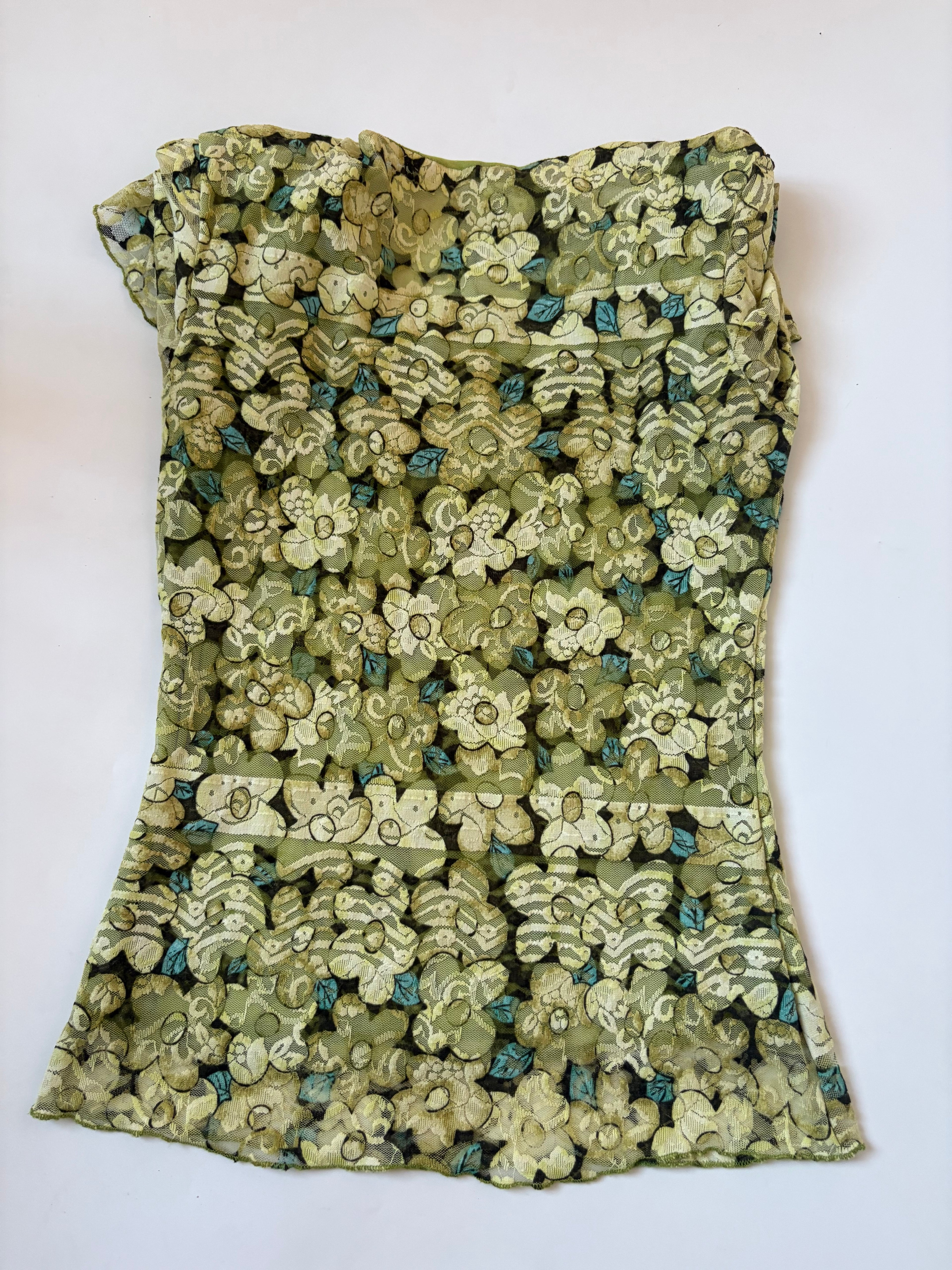Green net floral top(30-32 inch)