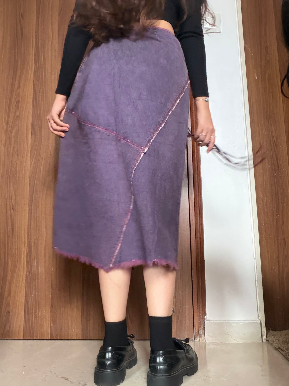 Purple circle beaded denim skirt(28 inch)