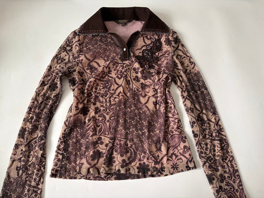 Brown floral net styled top(38-40 inch)