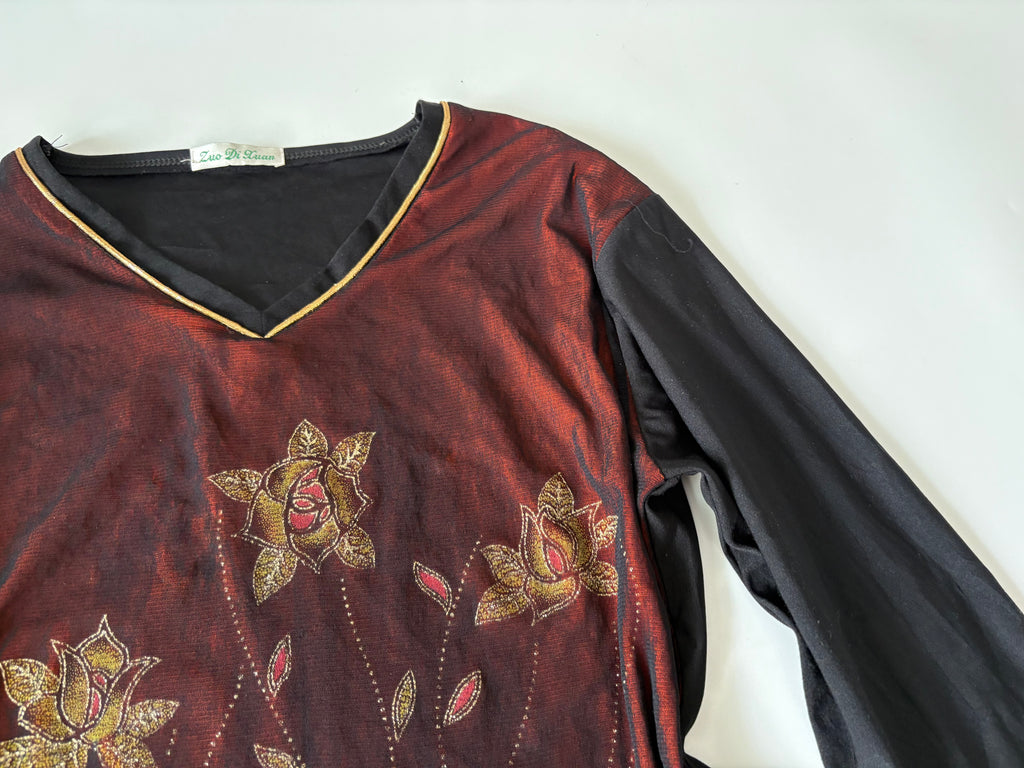 Zuo di xuan Floral maroon shiny top(38-40 inch)