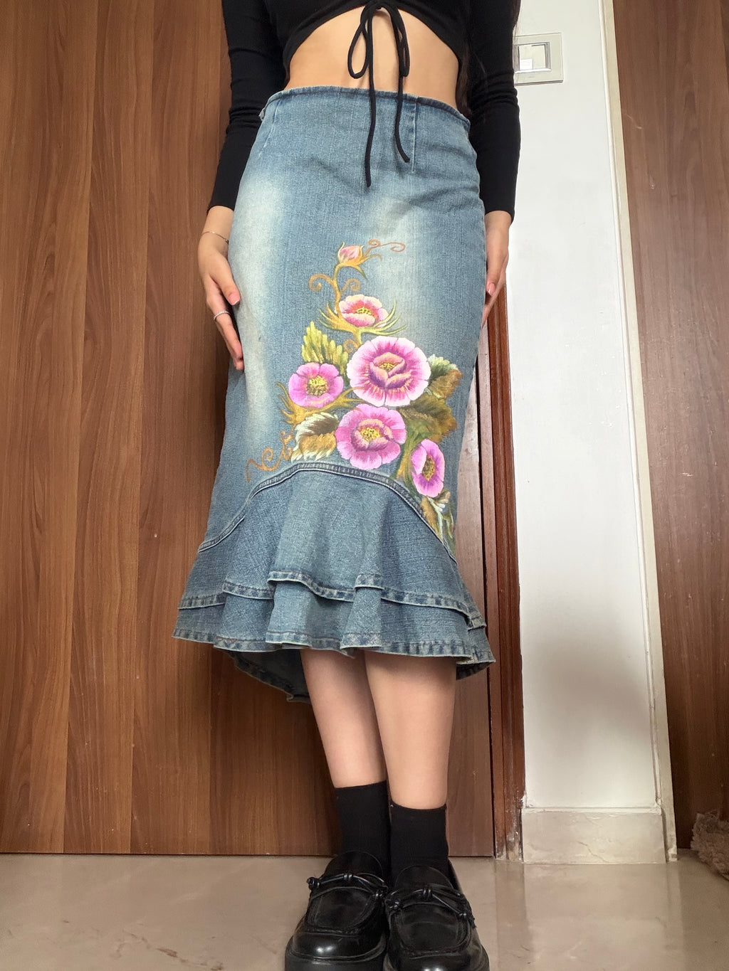￼Joykeep jeans denim floral skirt(29 inch)