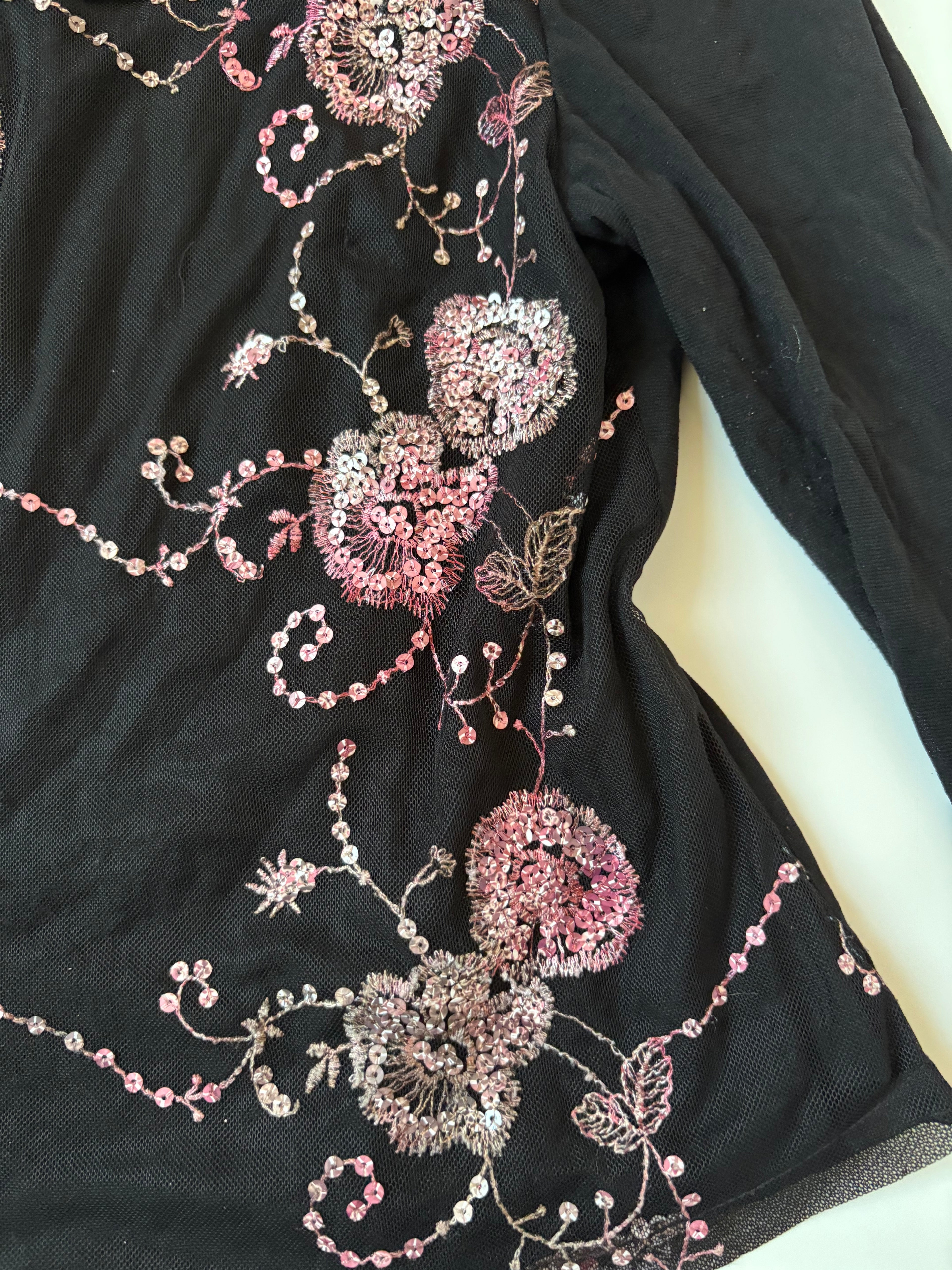 Beaded floral black top(34-42inch)
