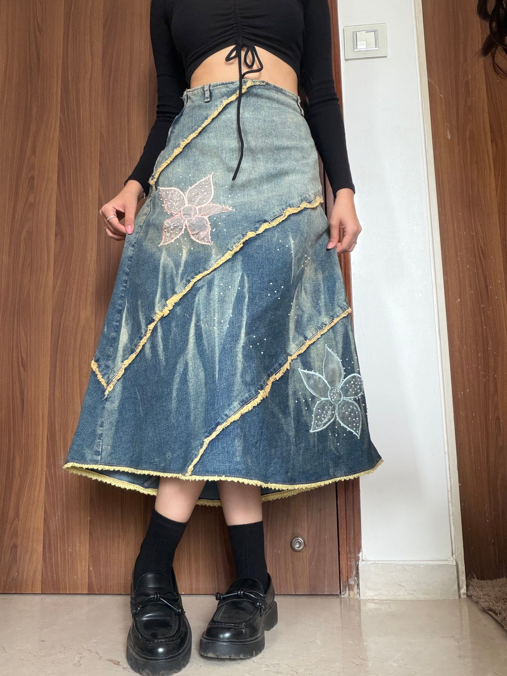 LONGIN floral stripped denim skirt(30 inch)