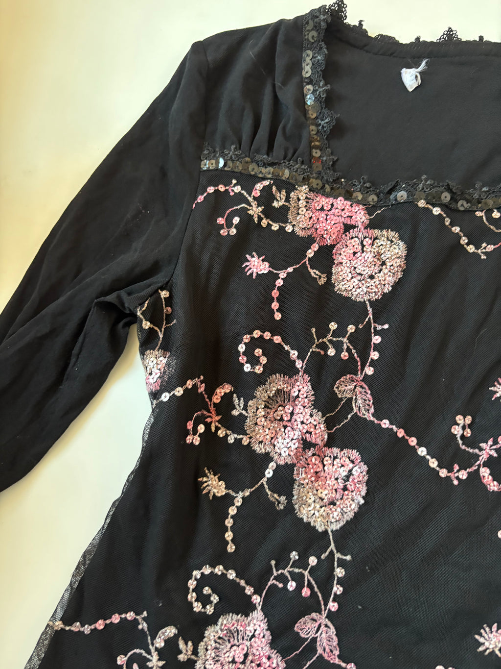 Beaded floral black top(34-42inch)