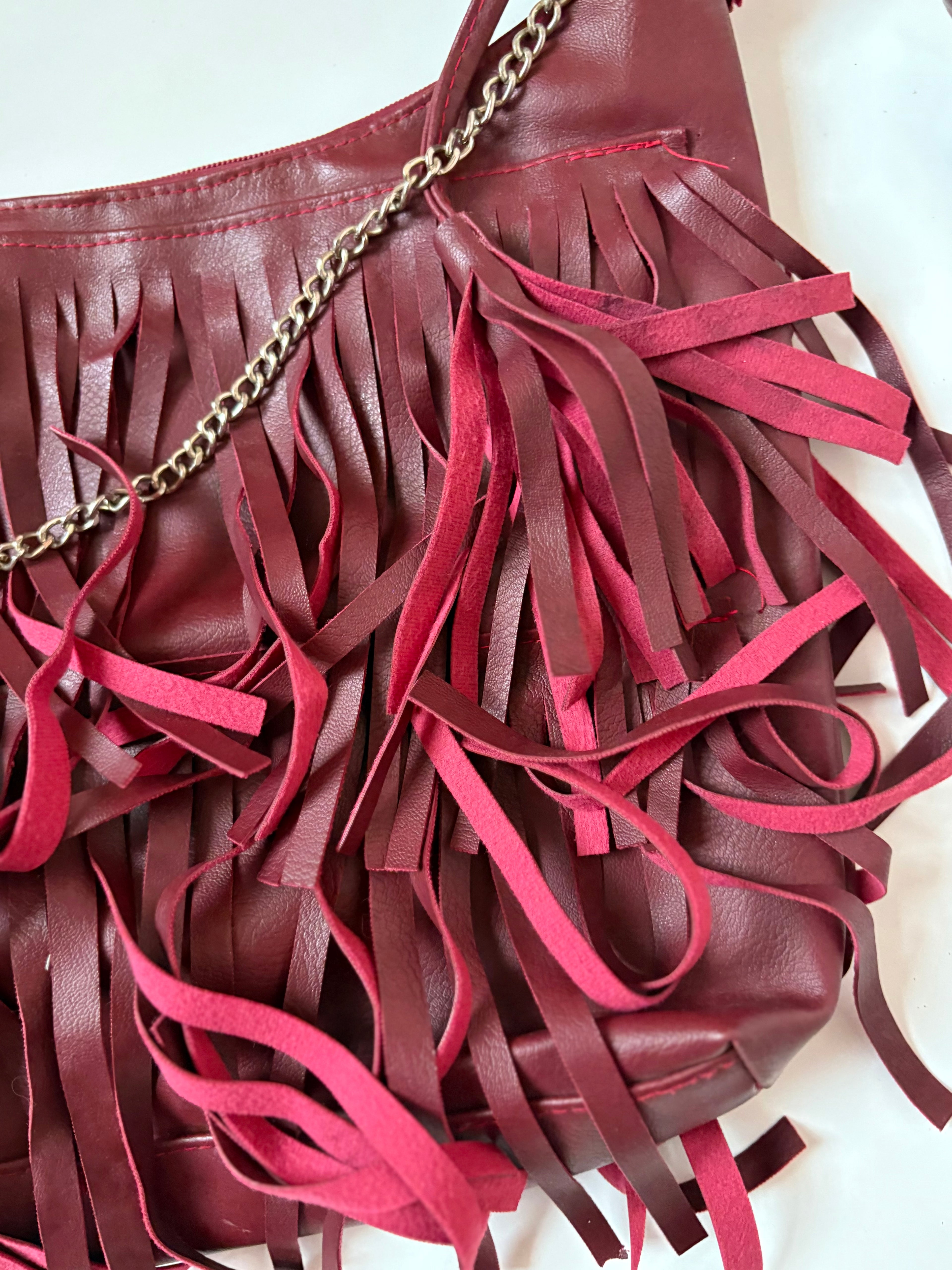 maroon frill bag