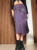 Purple circle beaded denim skirt(28 inch)