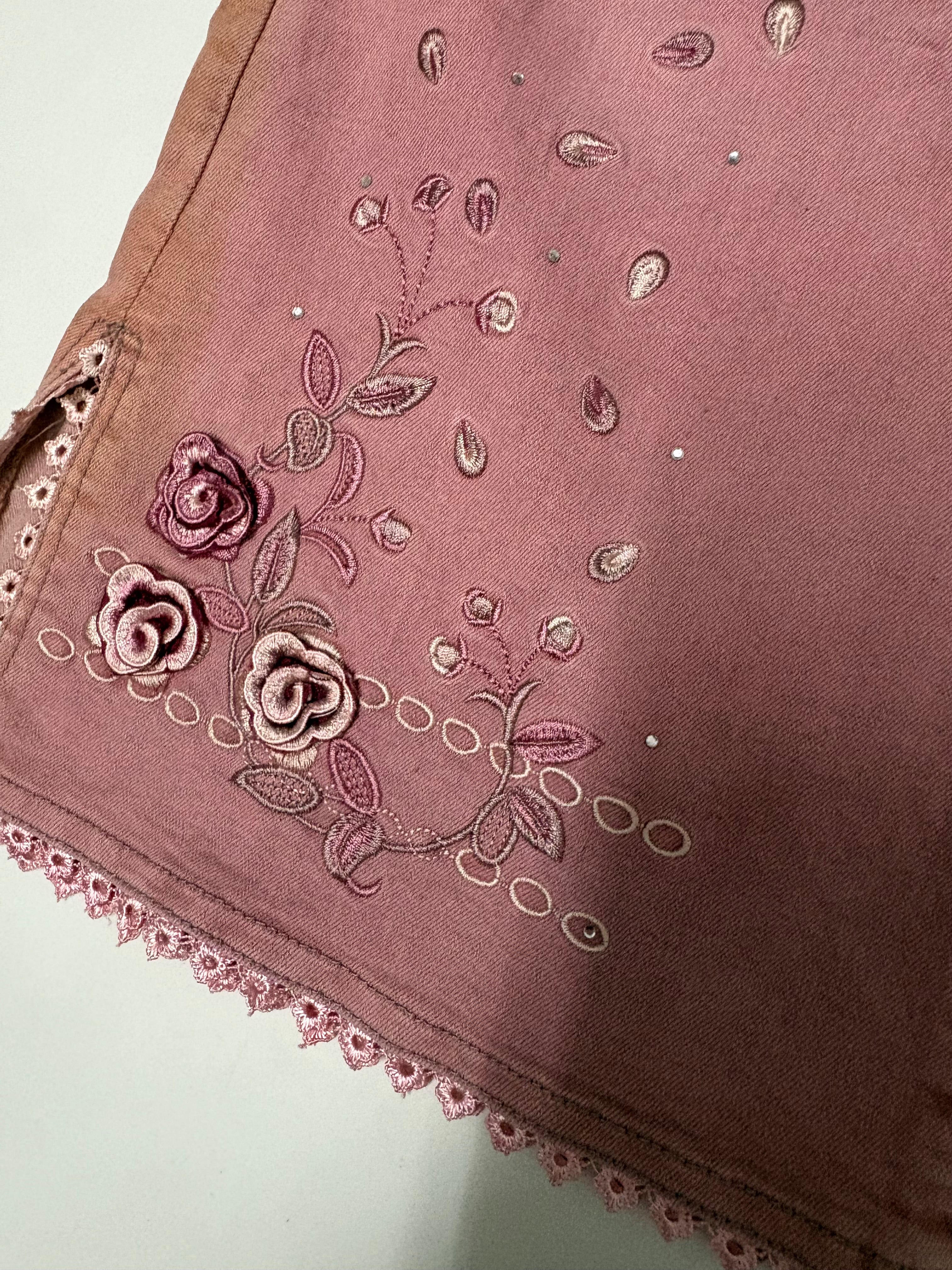 Ask pink floral embroided jeans (w-34inch)