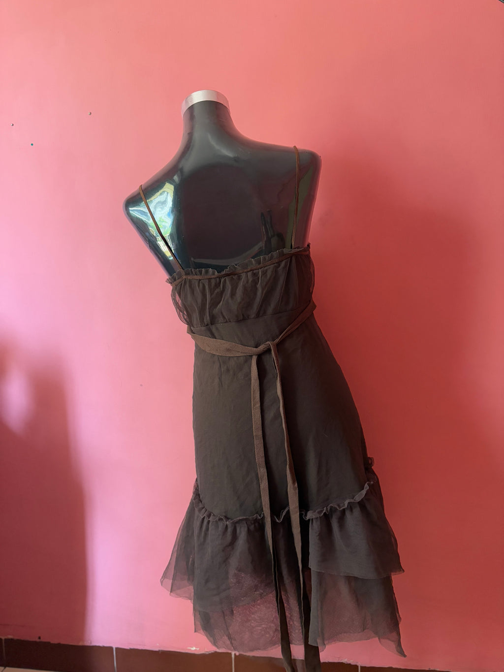 Brown ruffle dress(34 inch)
