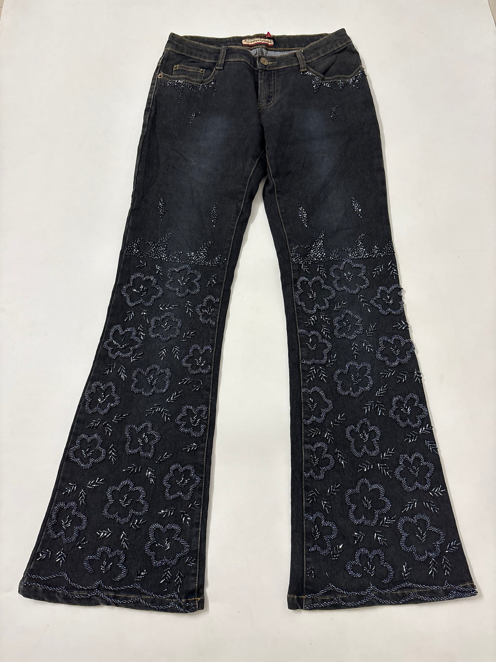beaded blue low rise jeans (30inch)