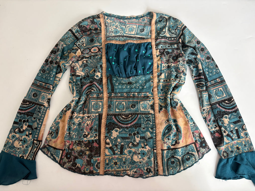 Artistic beaded full sleeve green top(38-40 inch)