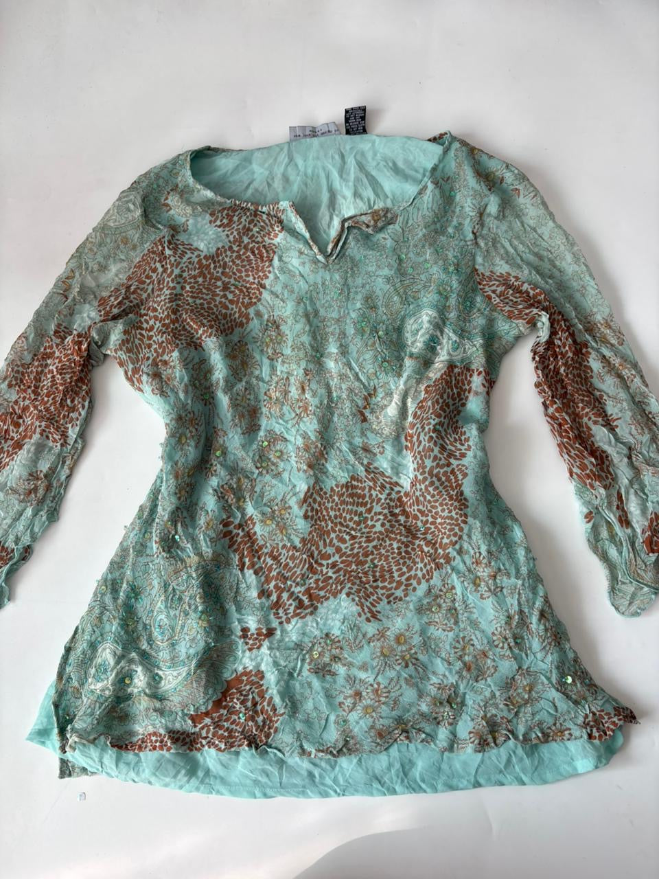 Beaded teal top(48-50 inch) 100% silk