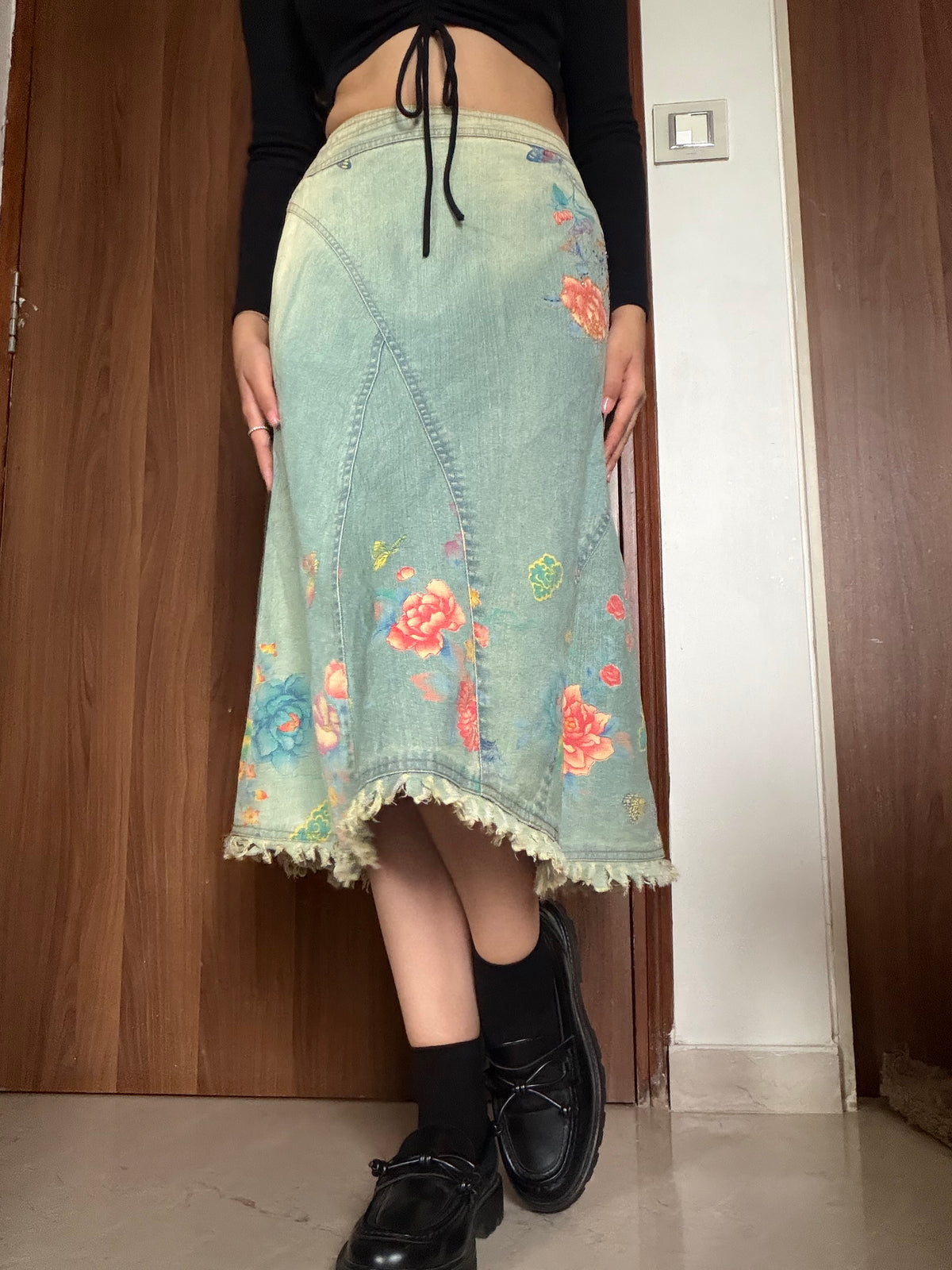 Floral colourful denim skirt(28 inch)