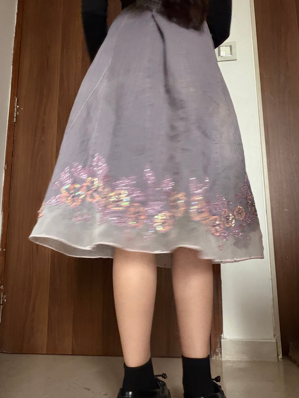 Purple beaded floral denim skirt(26-28 inch)