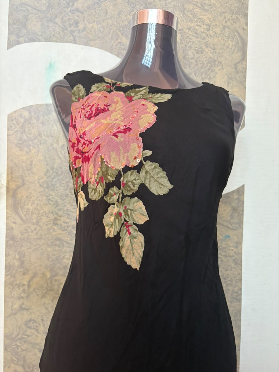 ROBBIE BEE black floral dress(34-38inch)