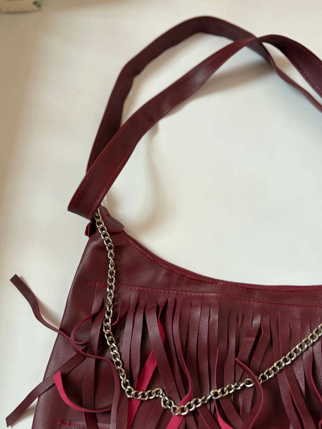 maroon frill bag