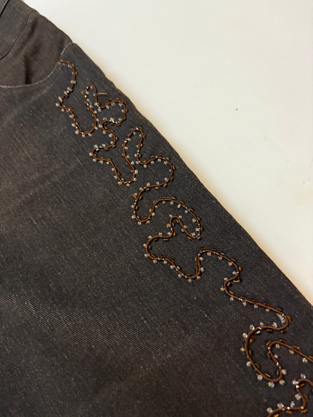 brown beaded low rise  flared jeans ( 32inch)