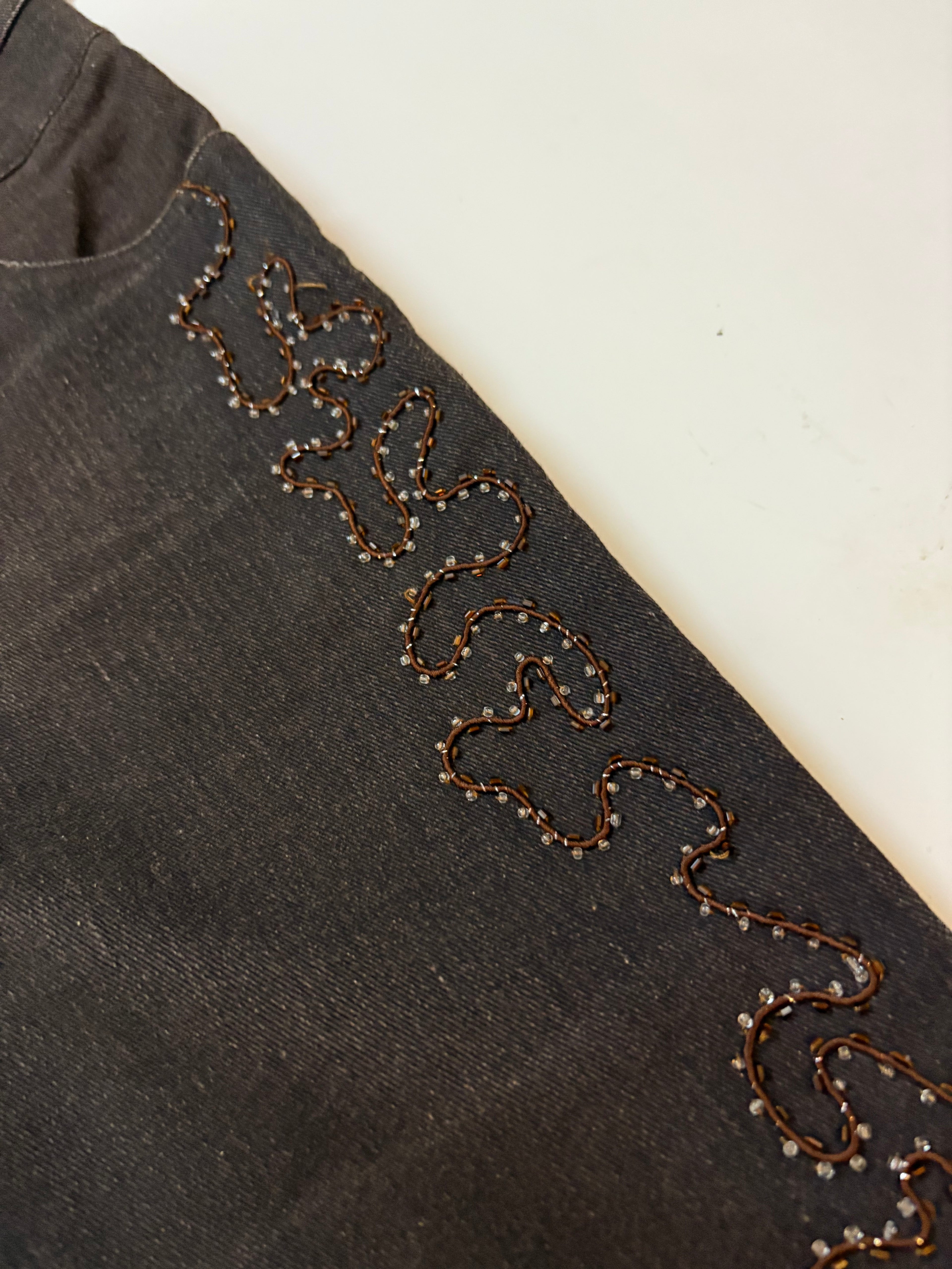 brown beaded low rise  flared jeans ( 32inch)