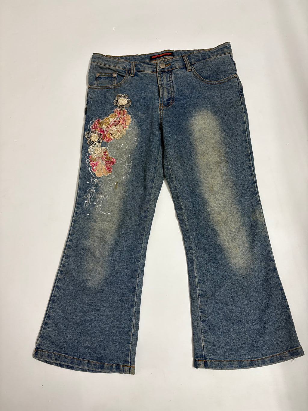 KALILAI embroidery floral mid rise jeans(32 inch)