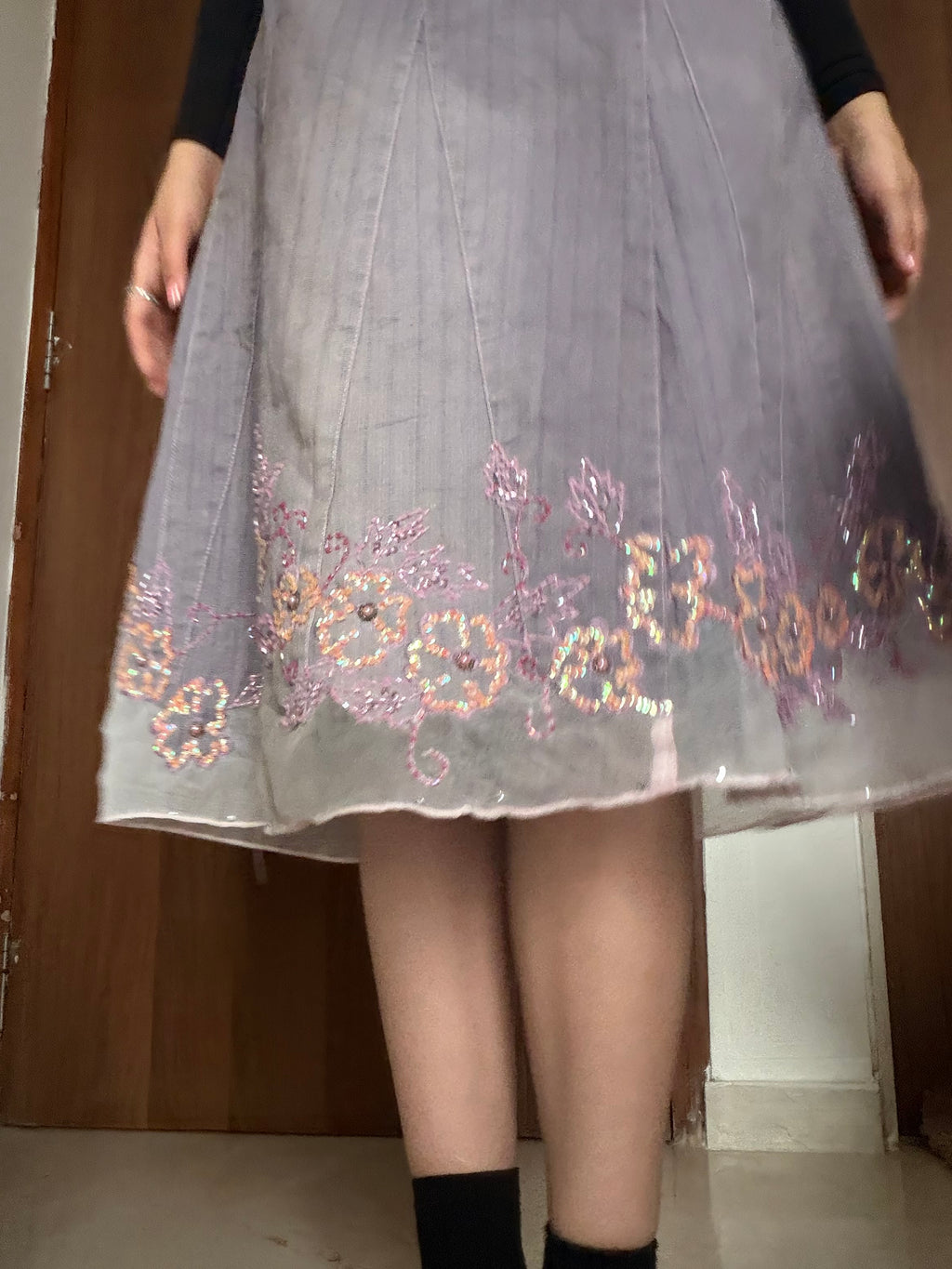 Purple beaded floral denim skirt(26-28 inch)
