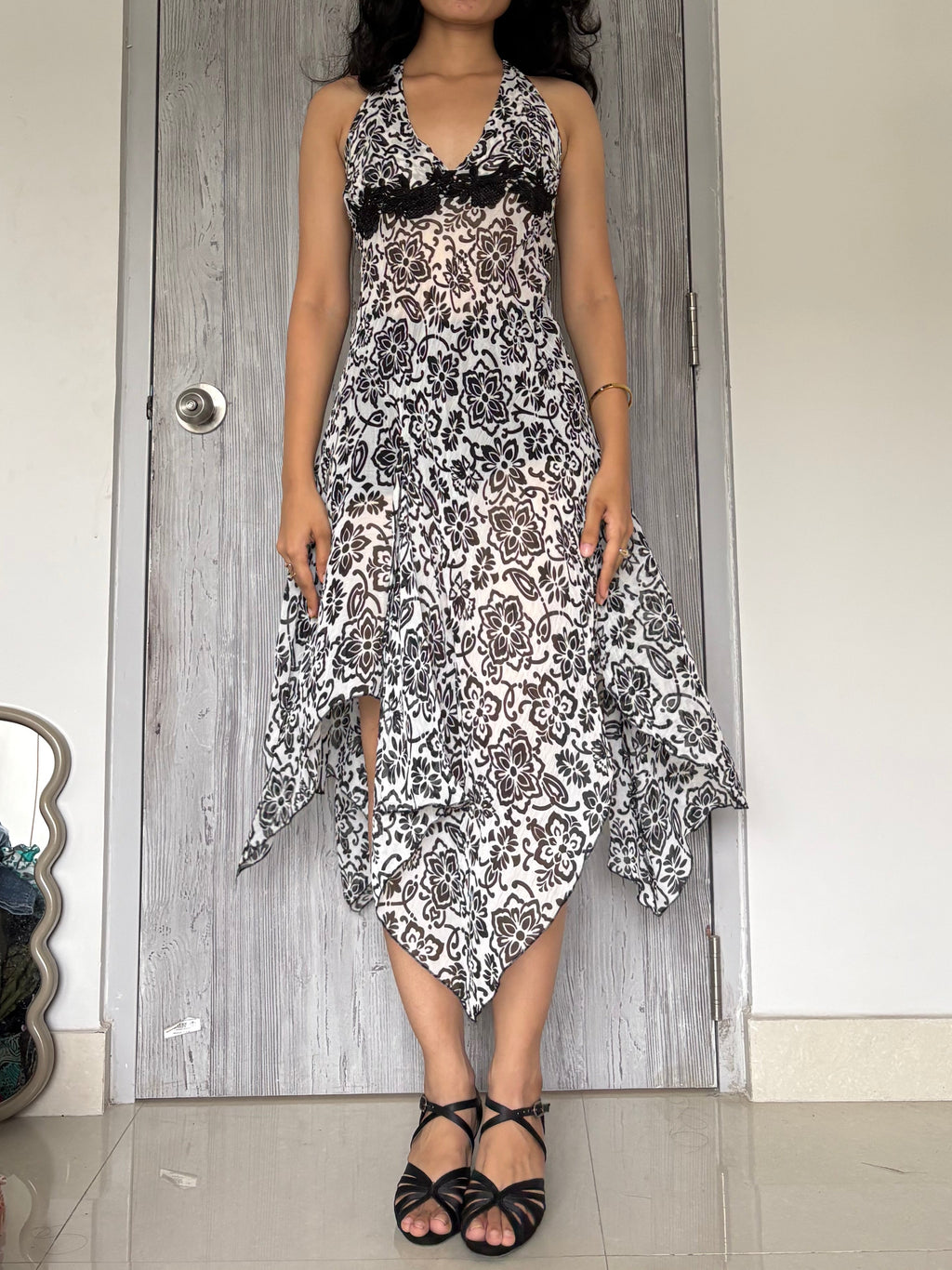 asymmetrical black halter neck (36-38inch)