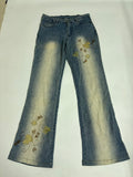 Blue embroidery floral mid rise jeans(30 inch)