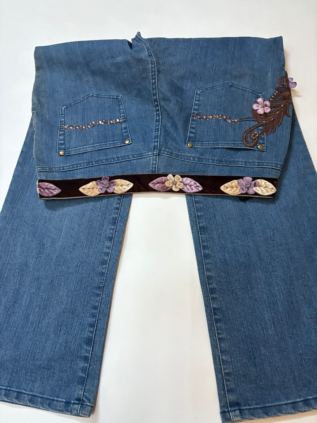 Velvet border high rise jeans(36inch)