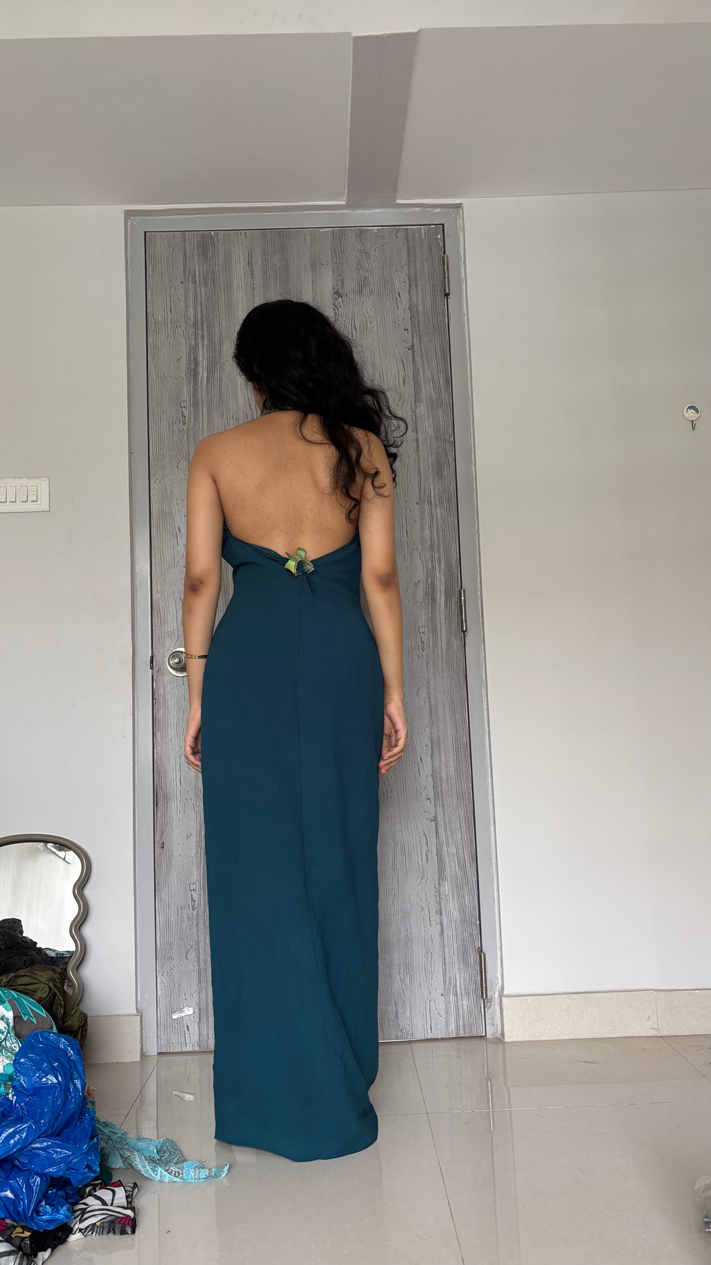 slit turquoise sequin gown PADDED ( 38inch)
