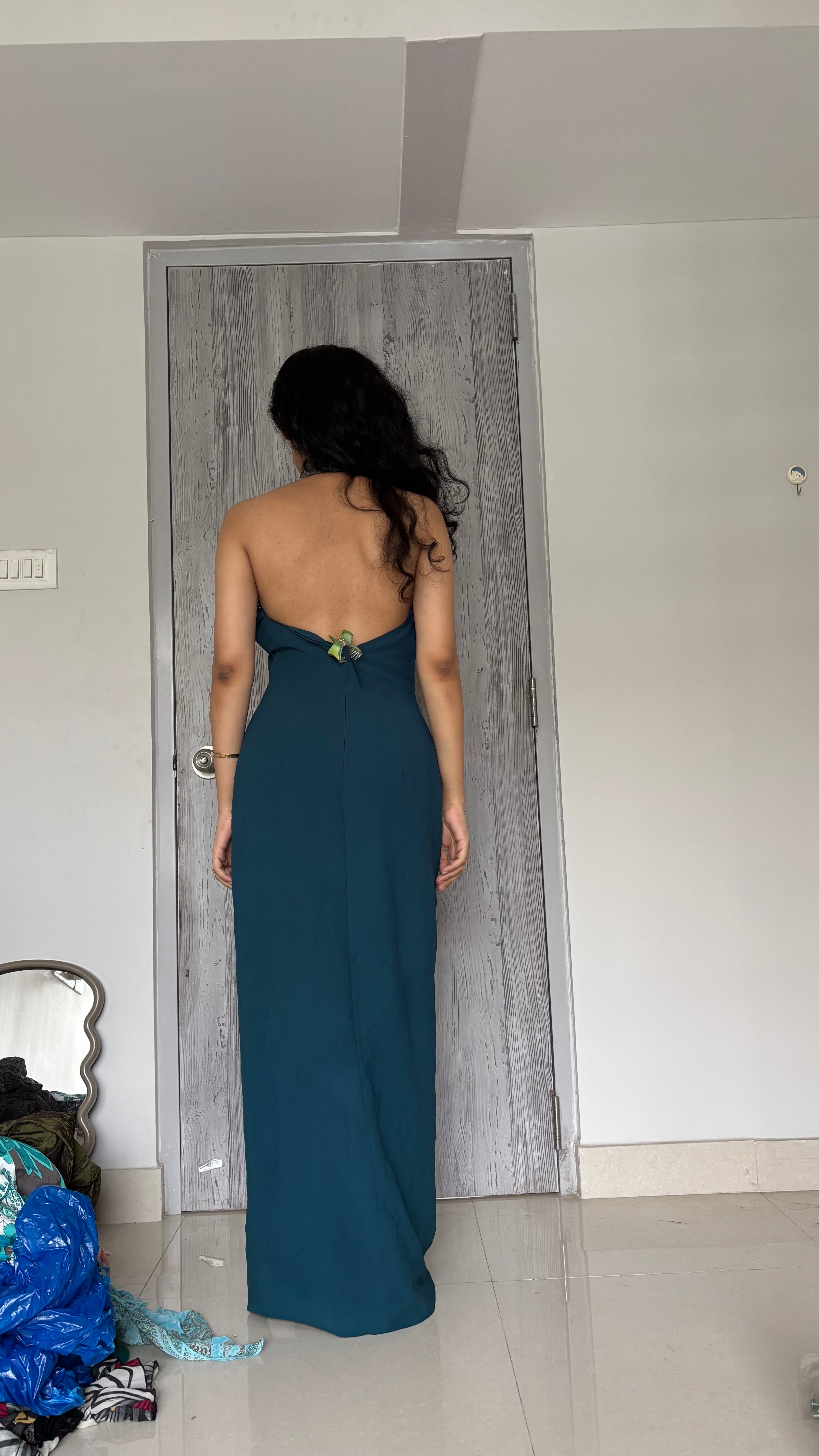slit turquoise sequin gown PADDED ( 38inch)