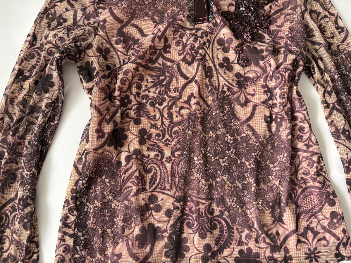 Brown floral net styled top(38-40 inch)