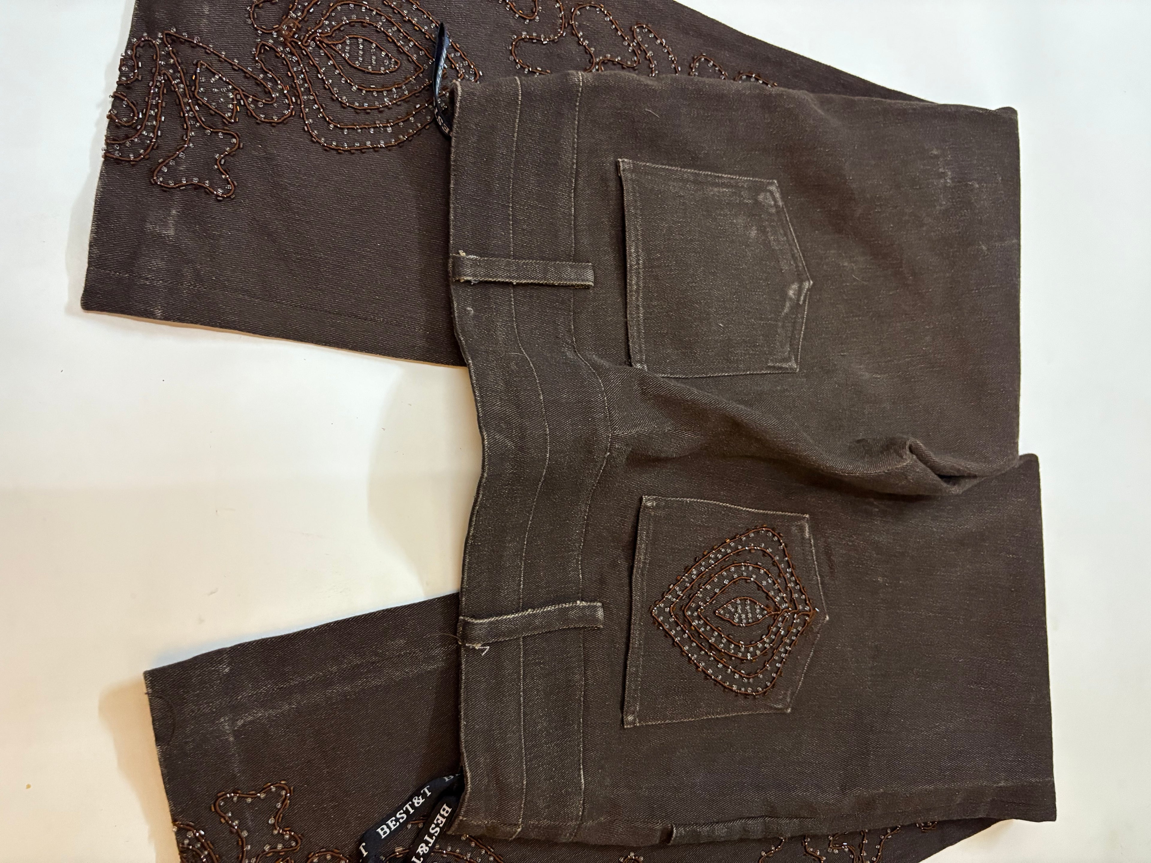 brown beaded low rise  flared jeans ( 32inch)