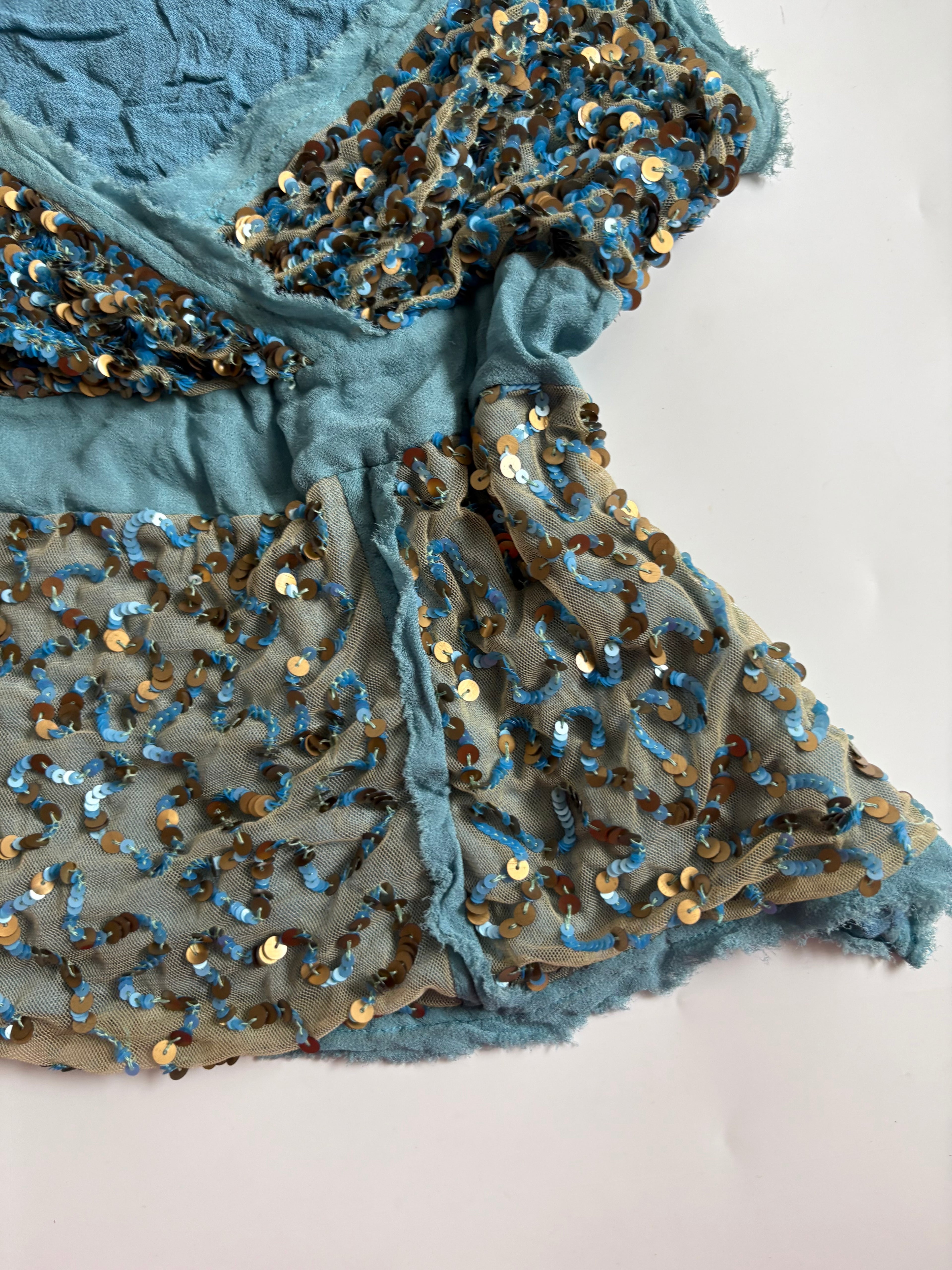 beaded blue cami top (36-38inch)