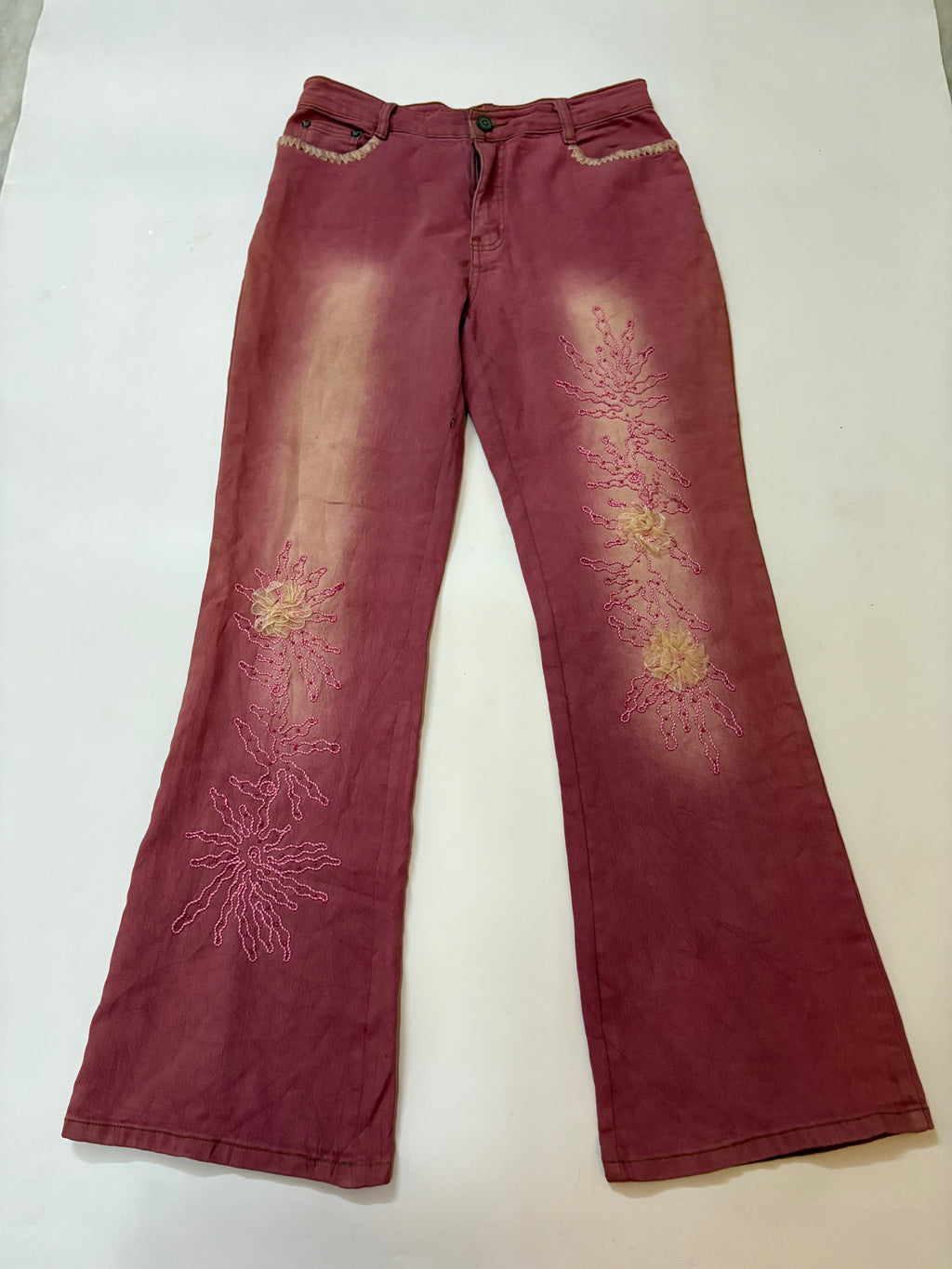 pink beaded mid rise jeans (30inch)