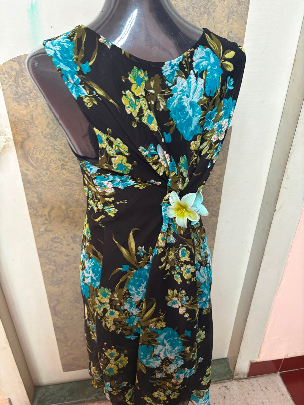 Black floral blue dress made in italy(44-48 inch)