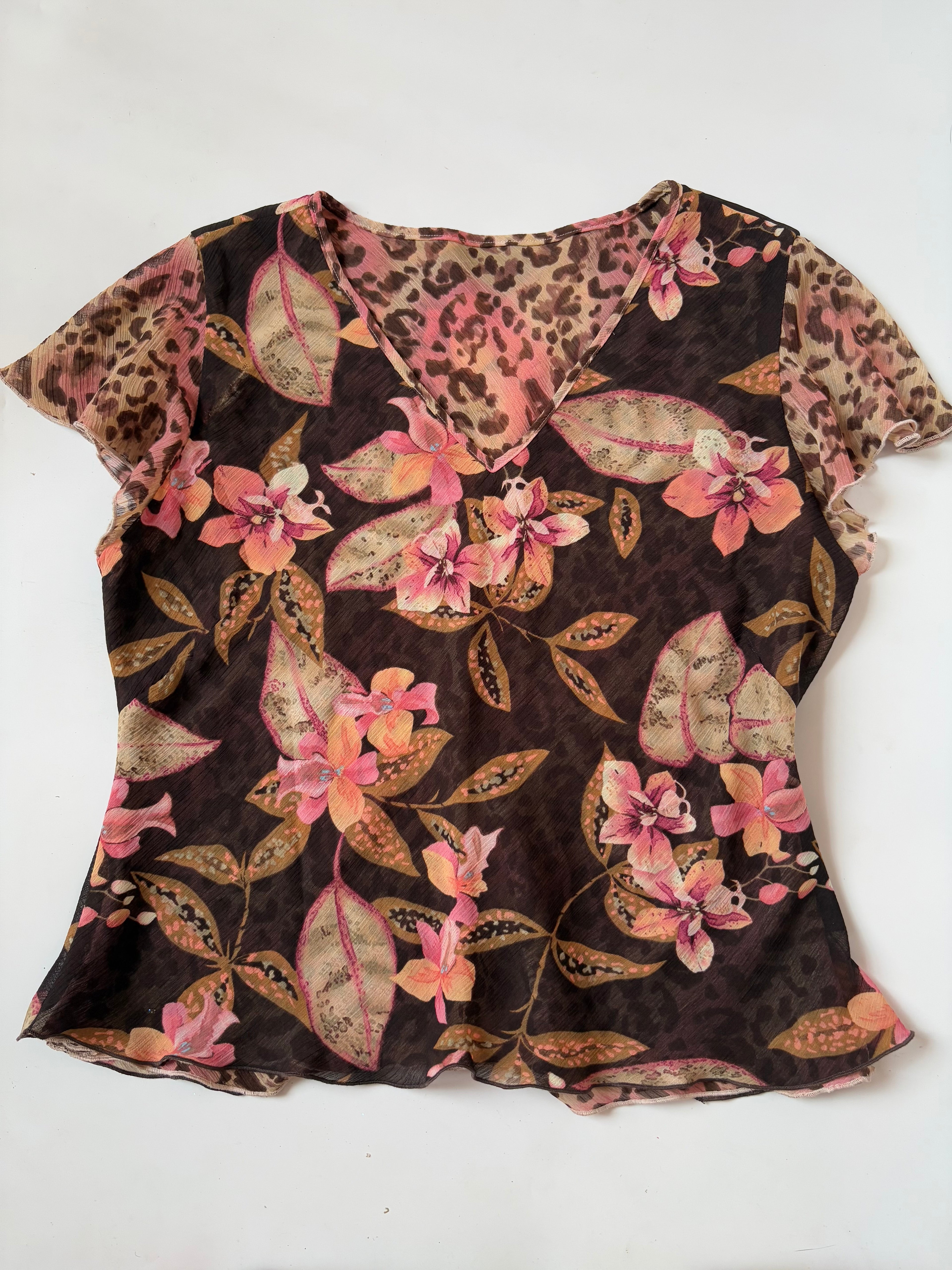 Floral brown top with leopard print(44-48 inch)