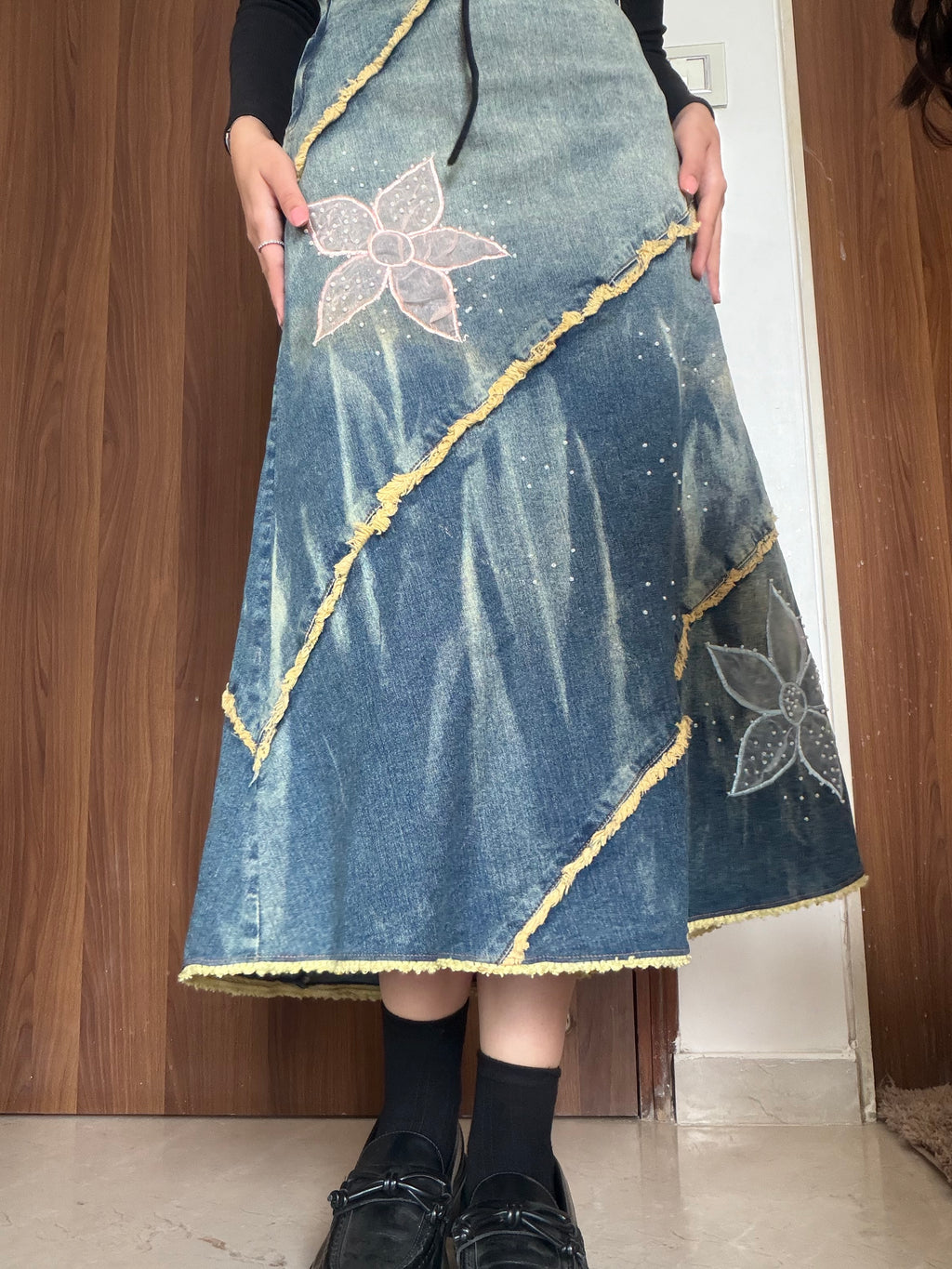 LONGIN floral stripped denim skirt(30 inch)