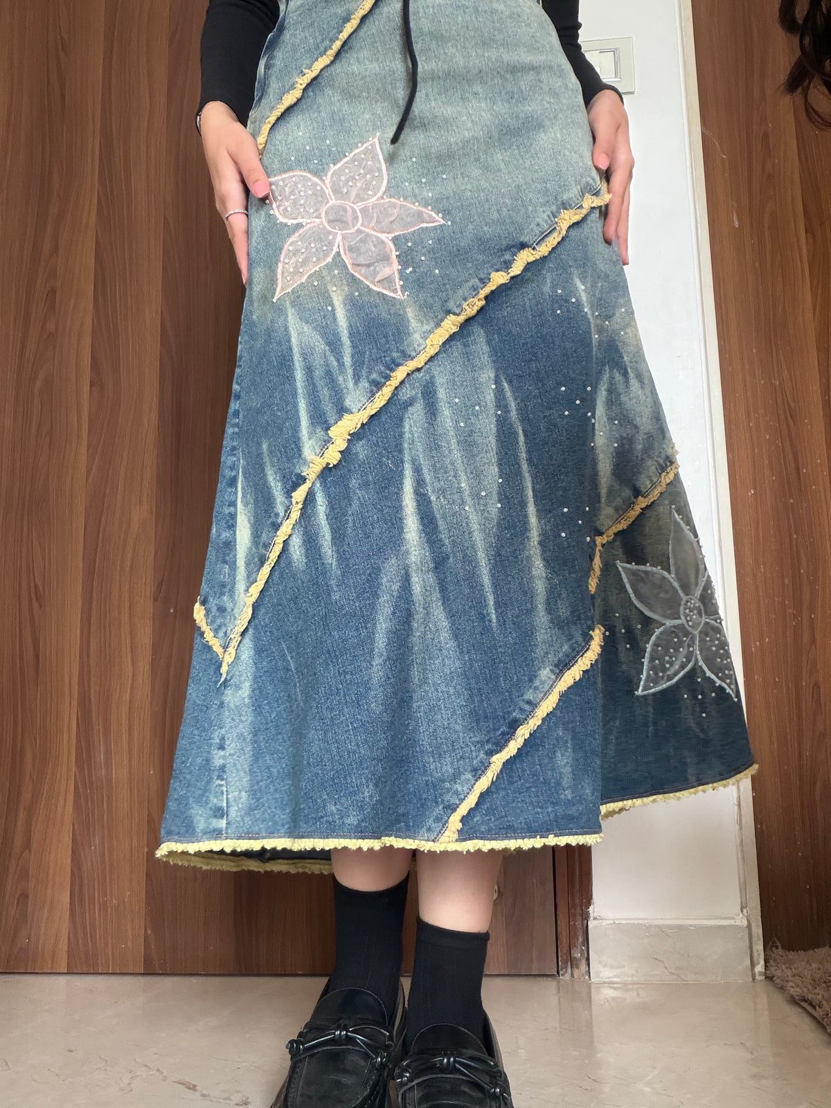 LONGIN floral stripped denim skirt(30 inch)
