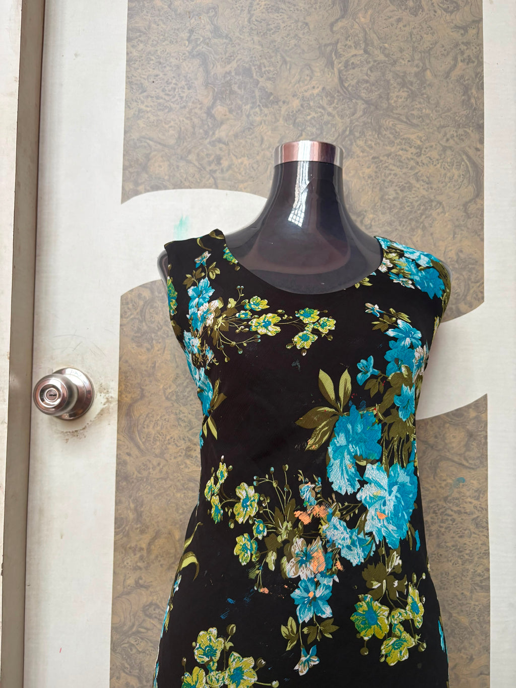 Black floral blue dress made in italy(44-48 inch)