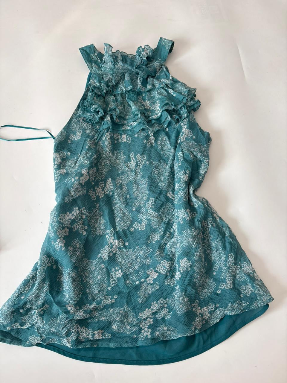 Full cover neck teal top(36-38 inch) 100% silk