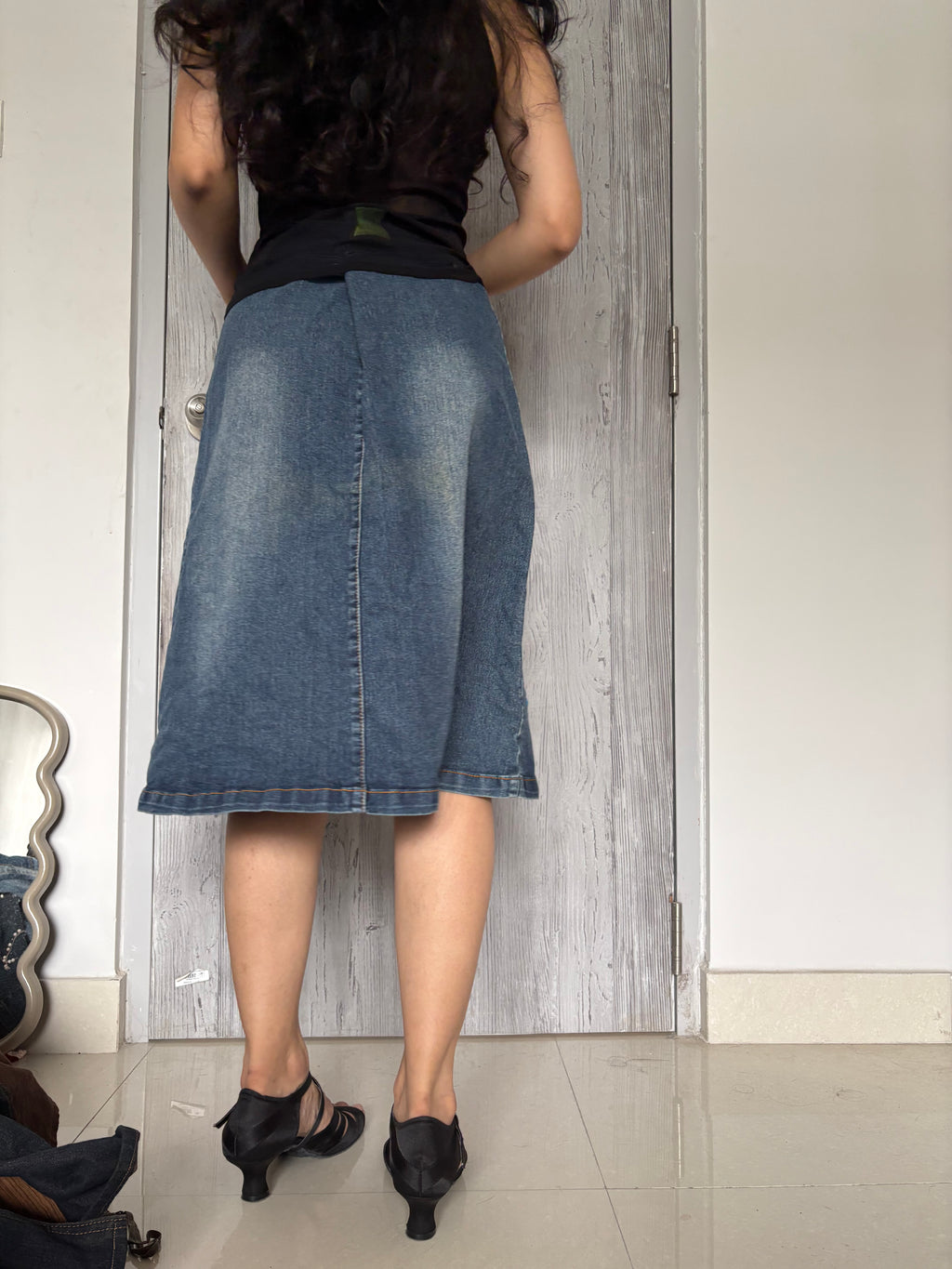 flower denim midi skirt ( 34inch