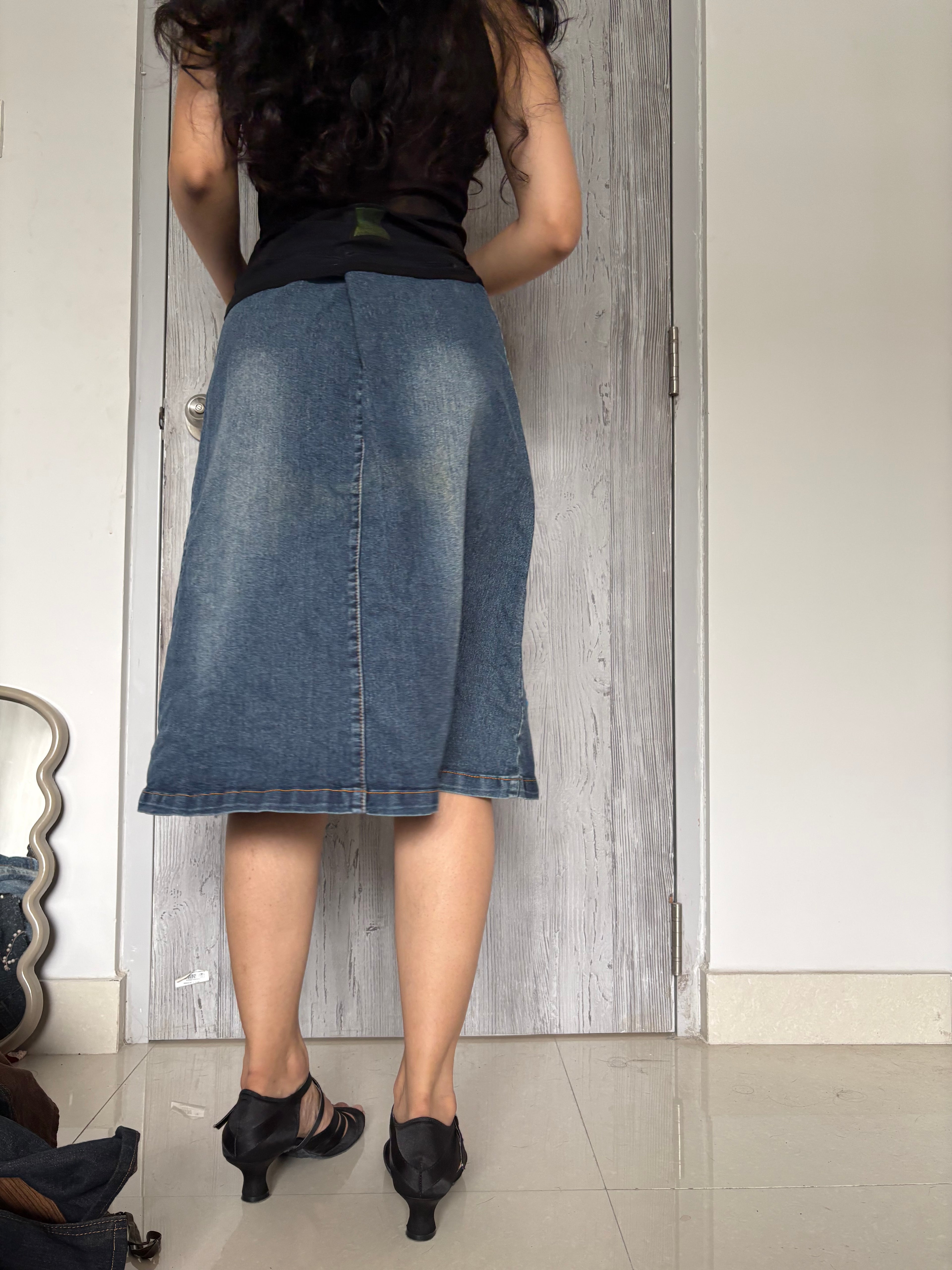 flower denim midi skirt ( 34inch