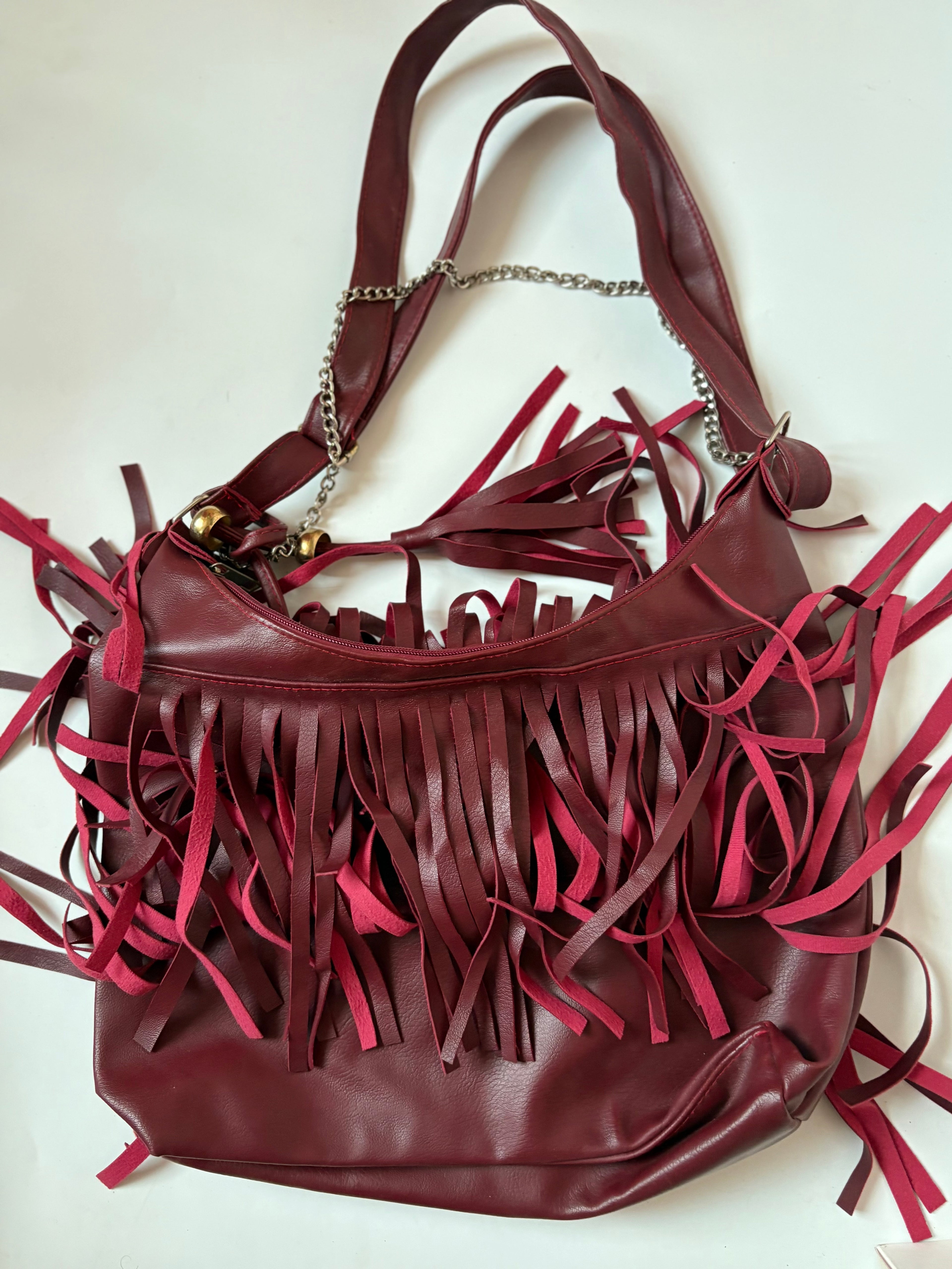 maroon frill bag