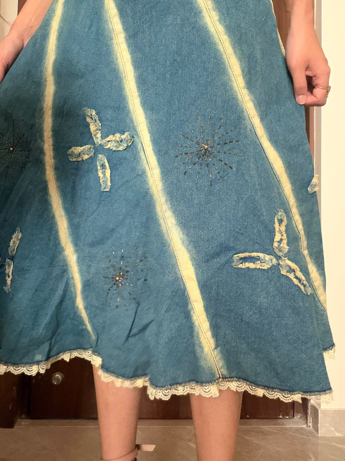 M&L beaded stripped skirt(32 inch)