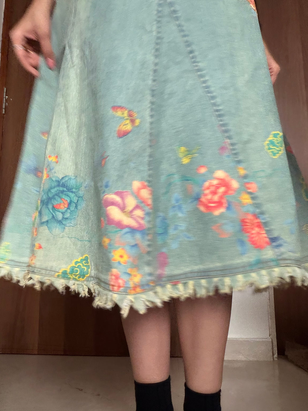 Floral colourful denim skirt(28 inch)