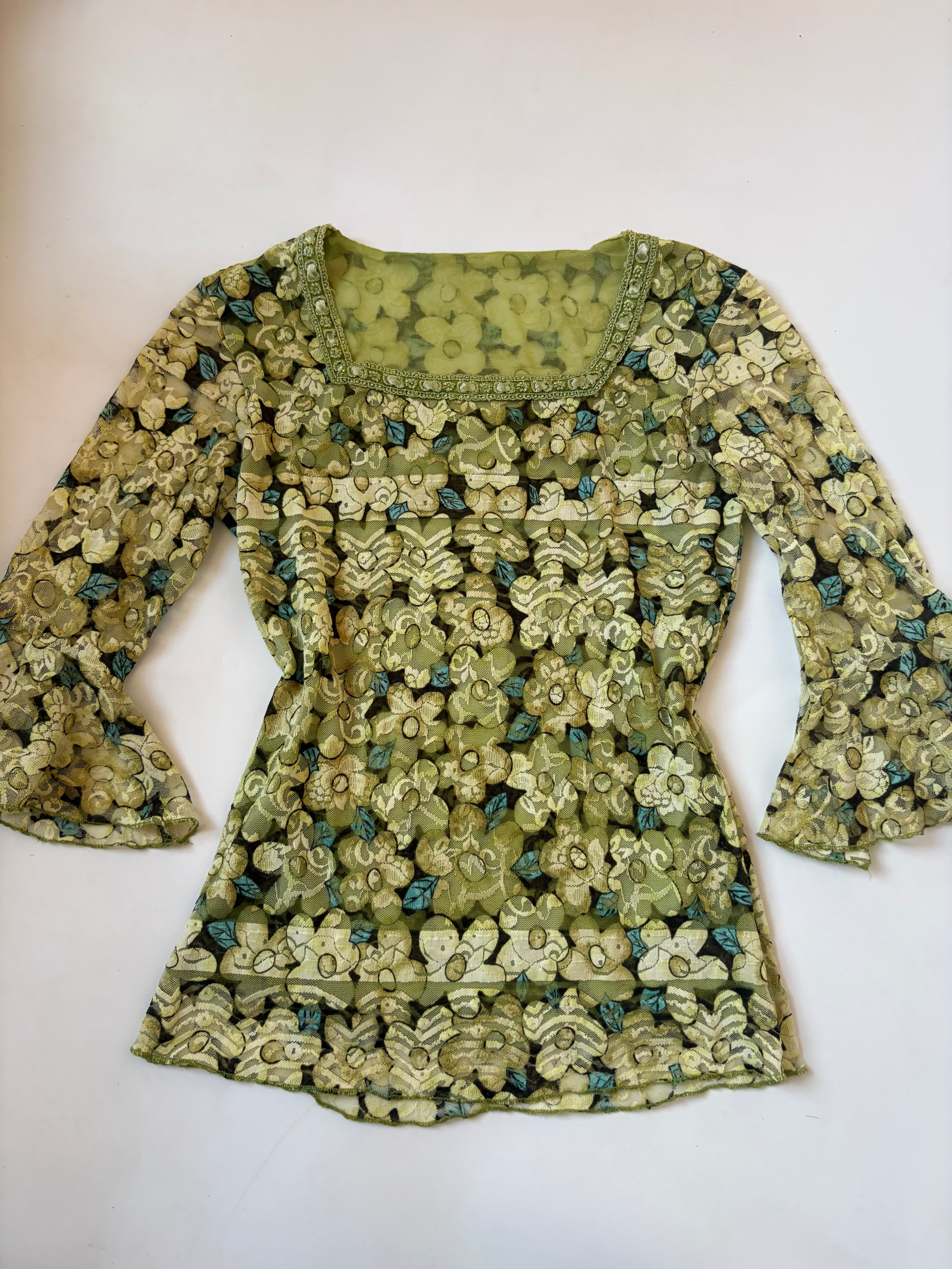 Green net floral top(30-32 inch)