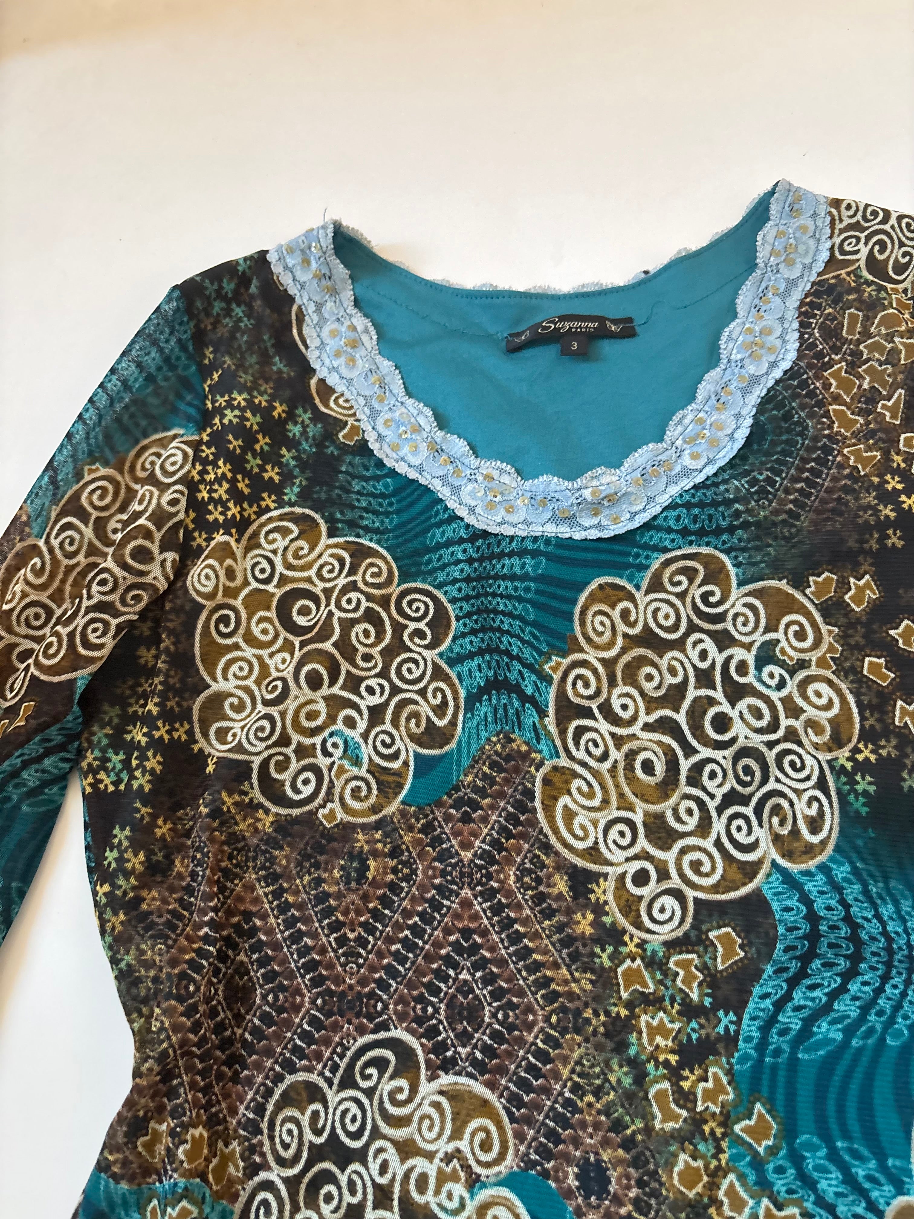 SUZANNA teal designed top(36-38 inch)