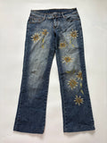 Gold floral beaded low rise jeans(32 inch)
