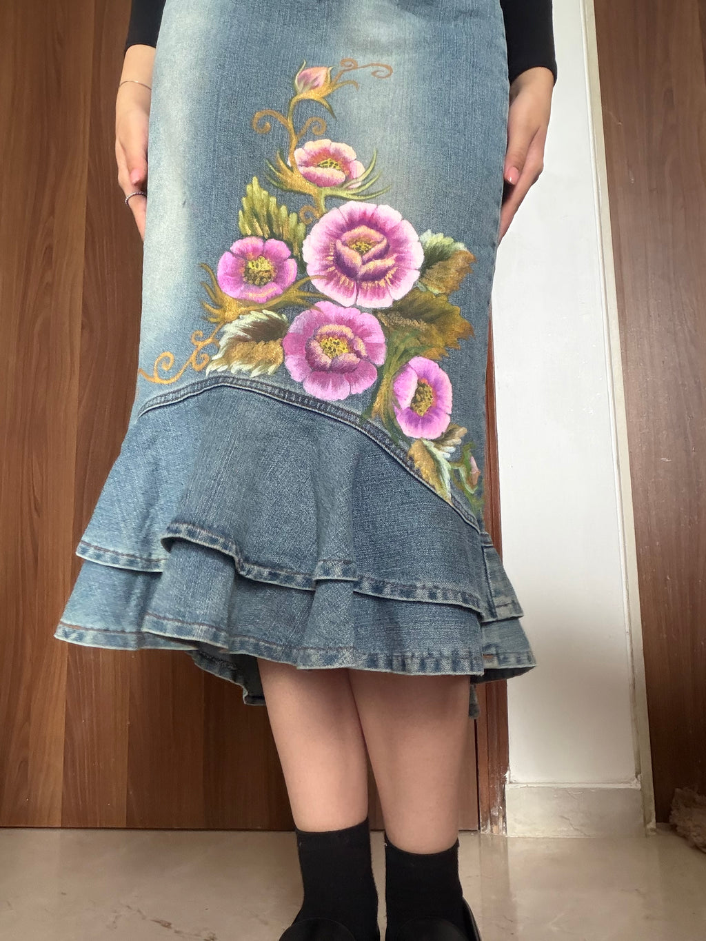 ￼Joykeep jeans denim floral skirt(29 inch)