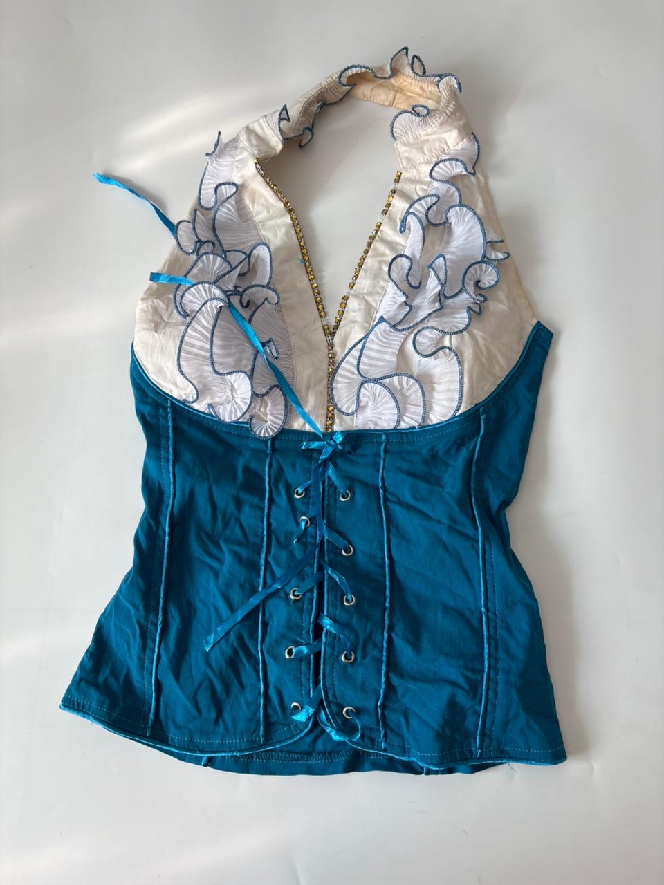 Ruffle styled blue white combo top(30 inch)